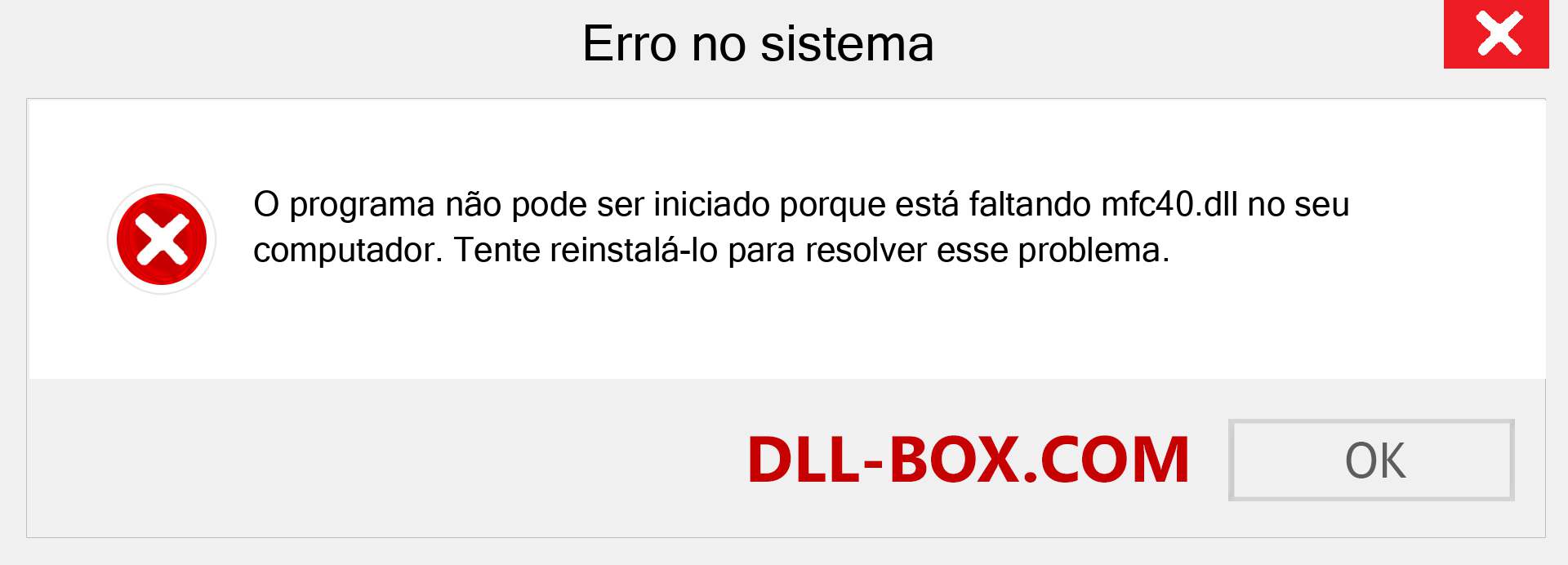 Arquivo mfc40.dll ausente ?. Download para Windows 7, 8, 10 - Correção de erro ausente mfc40 dll no Windows, fotos, imagens